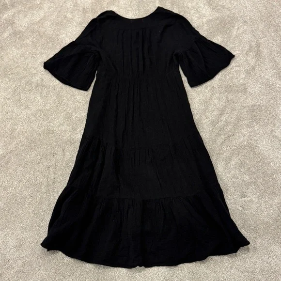 Xirena Black Kendall Tiered Midi Dress Size Large Cotton Gauze - Picture 7 of 13